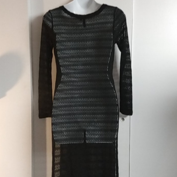 Black Open Knit Long Sleeve Maxi Dress by Ultra Flirt - Picture 5 of 13